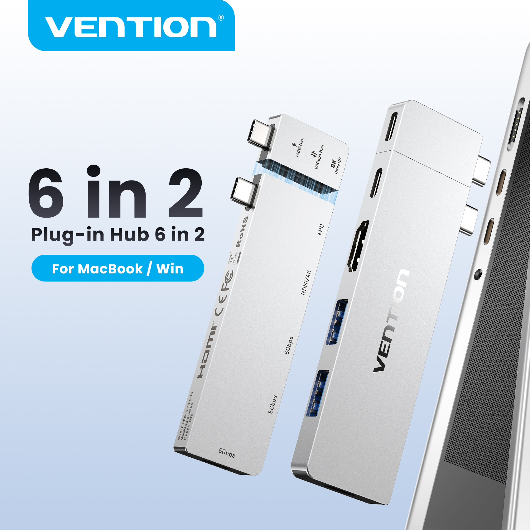 Smart Home Hub 2 - Vention USB C Plug-in Hub 6